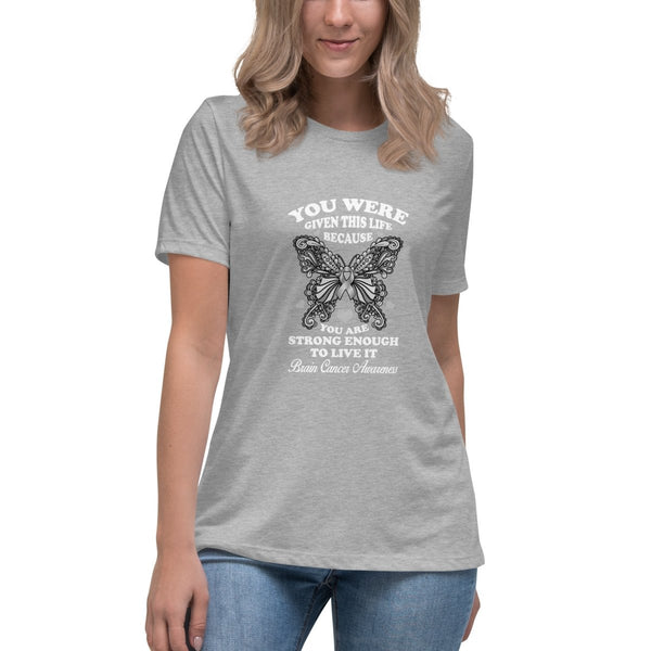 Brain Cancer Women's Butterfly Ribbon Tee - JohnVsGBMAthletic HeatherS