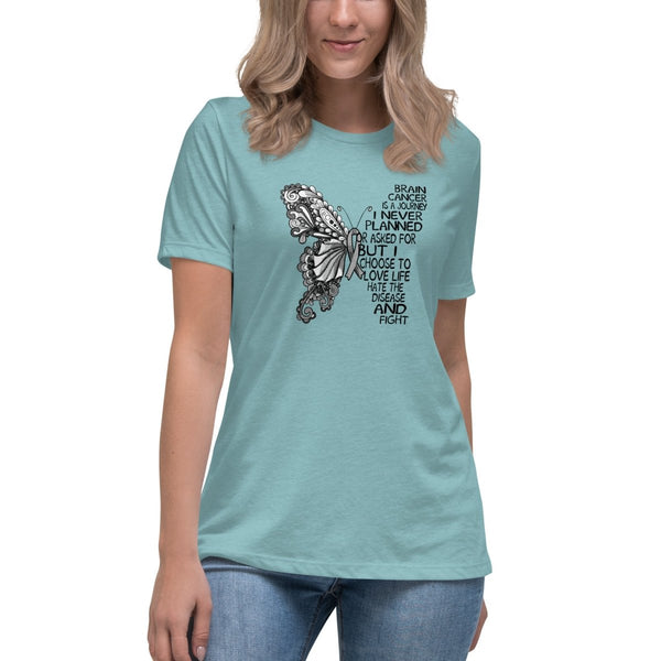Brain Cancer Women's Butterfly Words Tee - JohnVsGBMHeather Blue LagoonS
