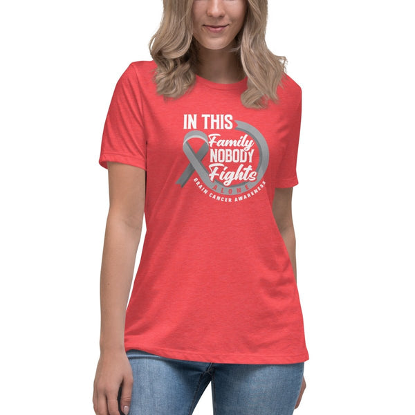 Brain Cancer Women's Family Ribbon Tee - JohnVsGBMHeather RedS
