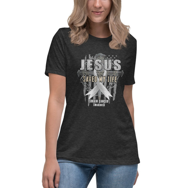 Brain Cancer Women's Jesus Saved Tee - JohnVsGBMDark Grey HeatherS