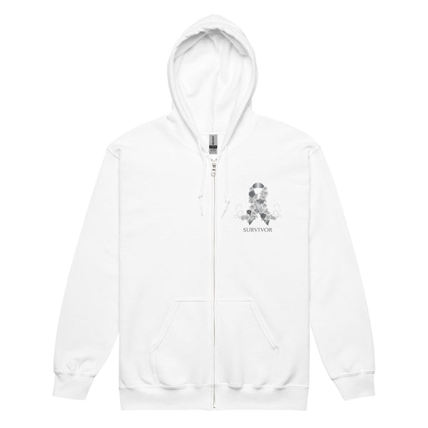 Brain Cancer Zip Up Survivor Hoodie - JohnVsGBMWhiteS