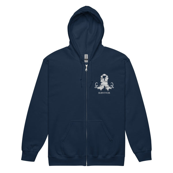 Brain Cancer Zip Up Survivor Hoodie - JohnVsGBMNavyS