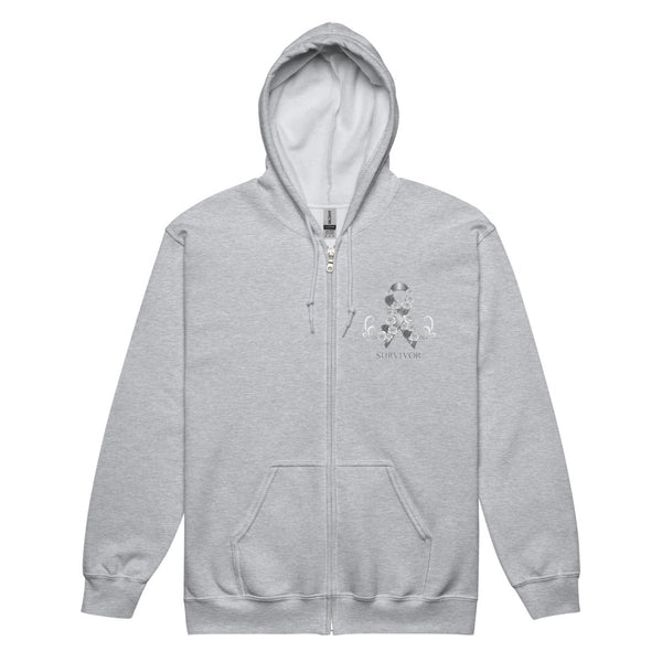 Brain Cancer Zip Up Survivor Hoodie - JohnVsGBMSport GreyS