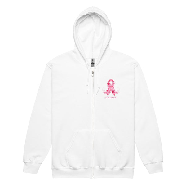 Breast Cancer Zip Up Survivor Hoodie - JohnVsGBMWhiteS