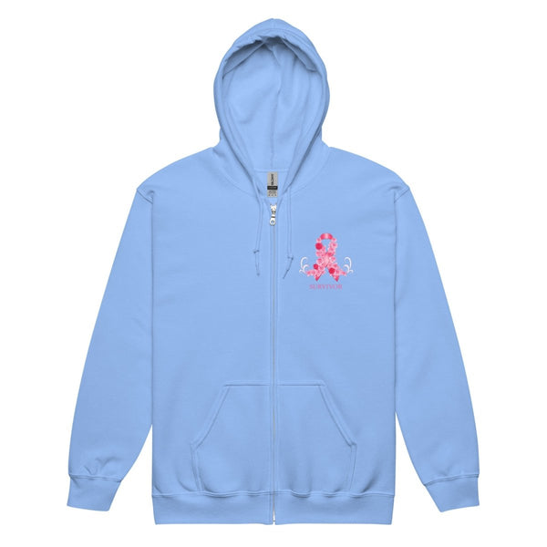 Breast Cancer Zip Up Survivor Hoodie - JohnVsGBMCarolina BlueS