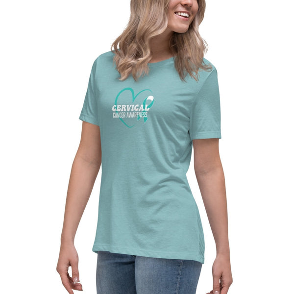 Cervical Cancer Women's Heart Tee - JohnVsGBMHeather Blue LagoonS
