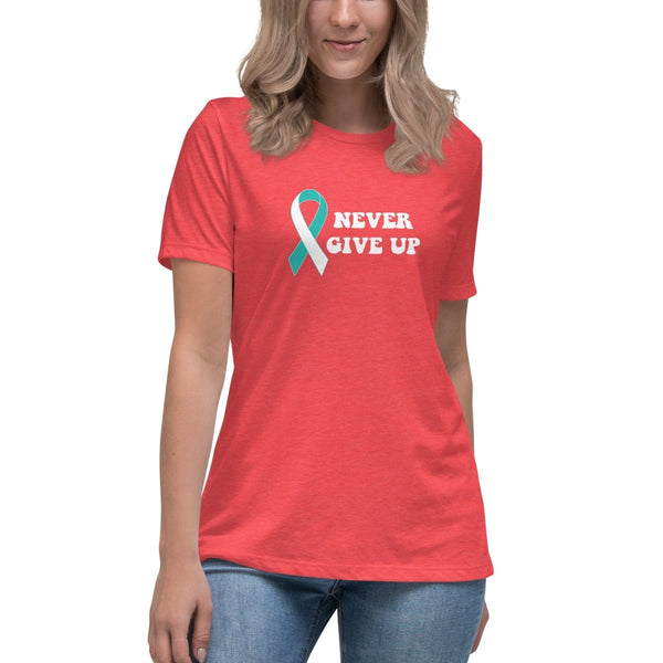 Cervical Cancer Women's Never Give Up Tee - JohnVsGBMHeather RedS