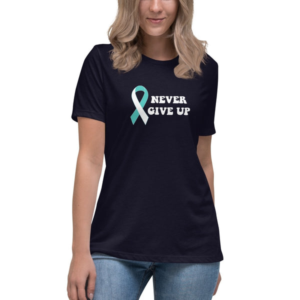 Cervical Cancer Women's Never Give Up Tee - JohnVsGBMNavyS