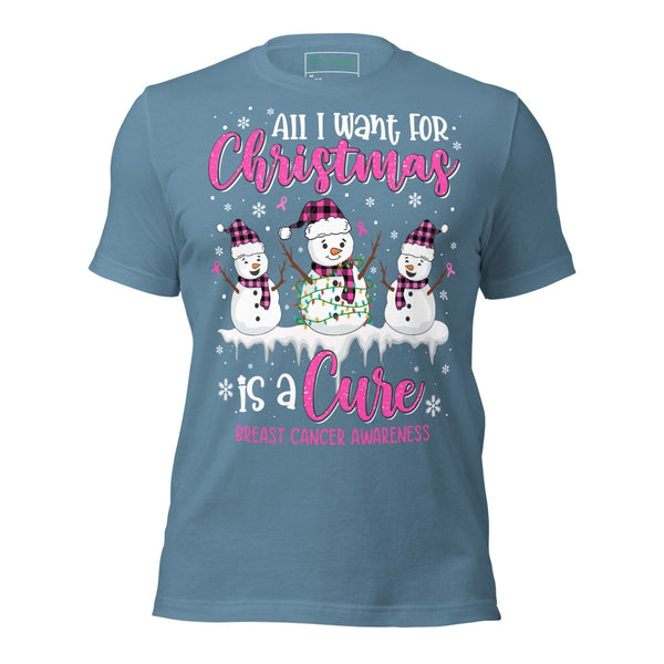 Christmas Breast Cancer WIsh Tee - JohnVsGBMSteel BlueXS