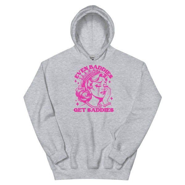 Even Baddies Get Saddies Pink Hoodie - JohnVsGBMSport GreyS