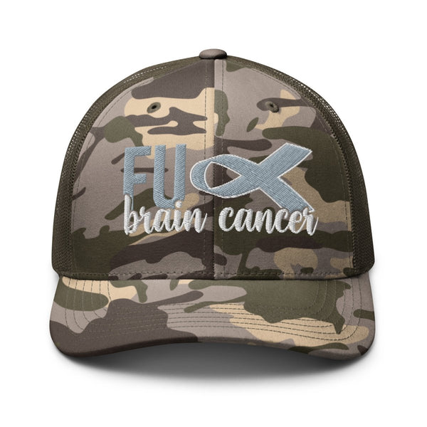 FU Cancer Embroidered Camouflage Trucker Hat - JohnVsGBMCamo/Olive
