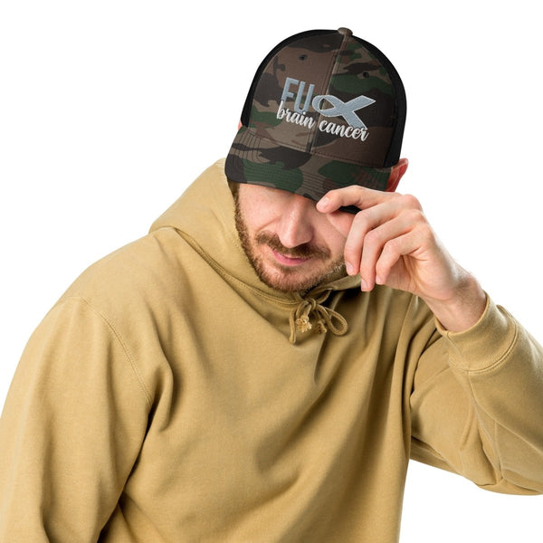 FU Cancer Embroidered Camouflage Trucker Hat - JohnVsGBMCamo/Black