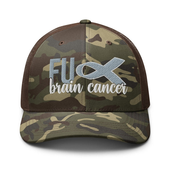 FU Cancer Embroidered Camouflage Trucker Hat - JohnVsGBMCamo/Brown