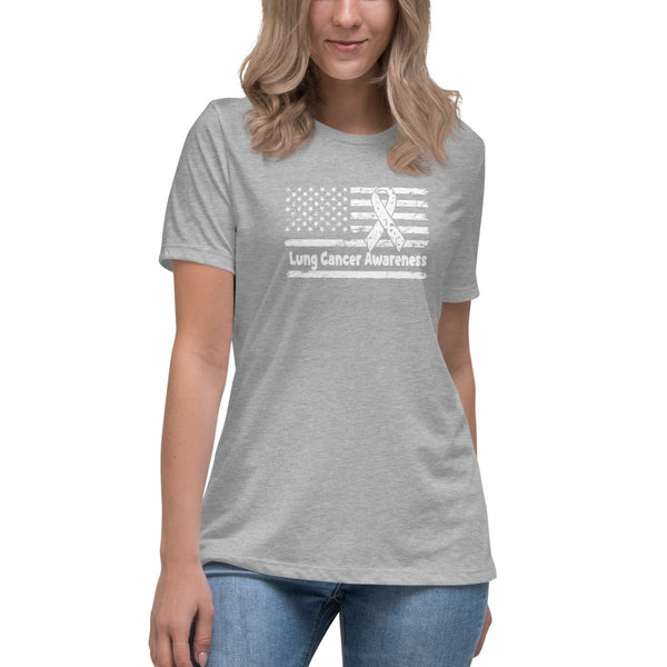 Lung Cancer Women's Flag Tee - JohnVsGBMAthletic HeatherS