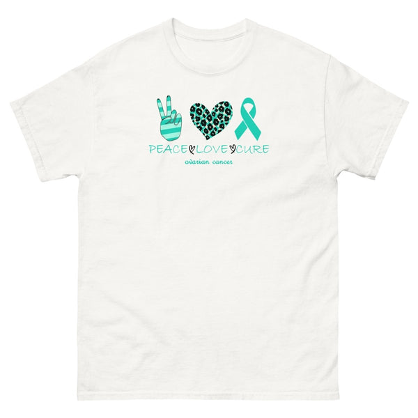 Ovarian Cancer Peace Love Tee - JohnVsGBMWhiteS