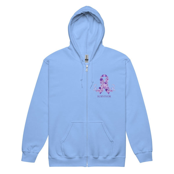 Pancreatic Cancer Zip Up Survivor Hoodie - JohnVsGBMCarolina BlueS
