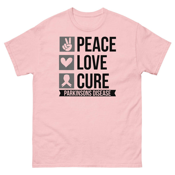 Parkinsons Awareness Peace, Love, Cure Classic Tee - JohnVsGBMLight PinkS