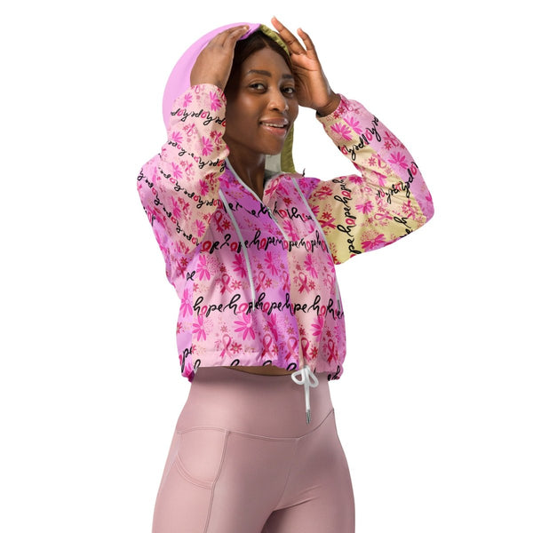 Women’s Breast Canccer Cropped Windbreaker - JohnVsGBMWhiteXS
