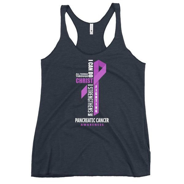 Women's Pancreatic Cancer Christ Tank Top - JohnVsGBMVintage NavyXS