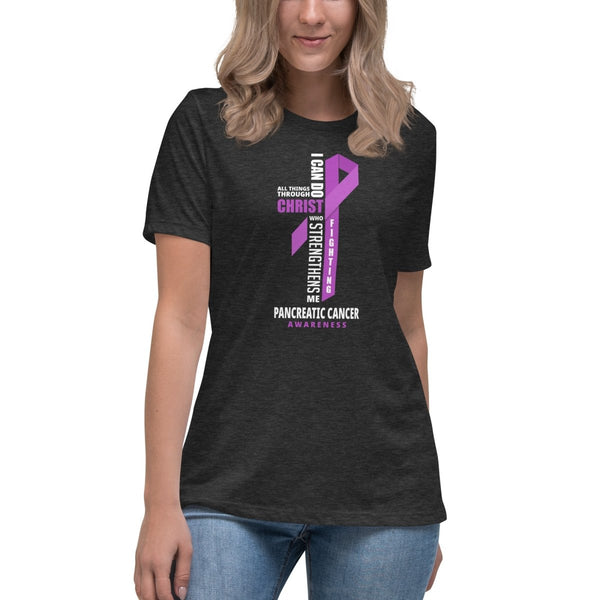 Women's Pancreatic Cancer Through Christ Tee - JohnVsGBMDark Grey HeatherS