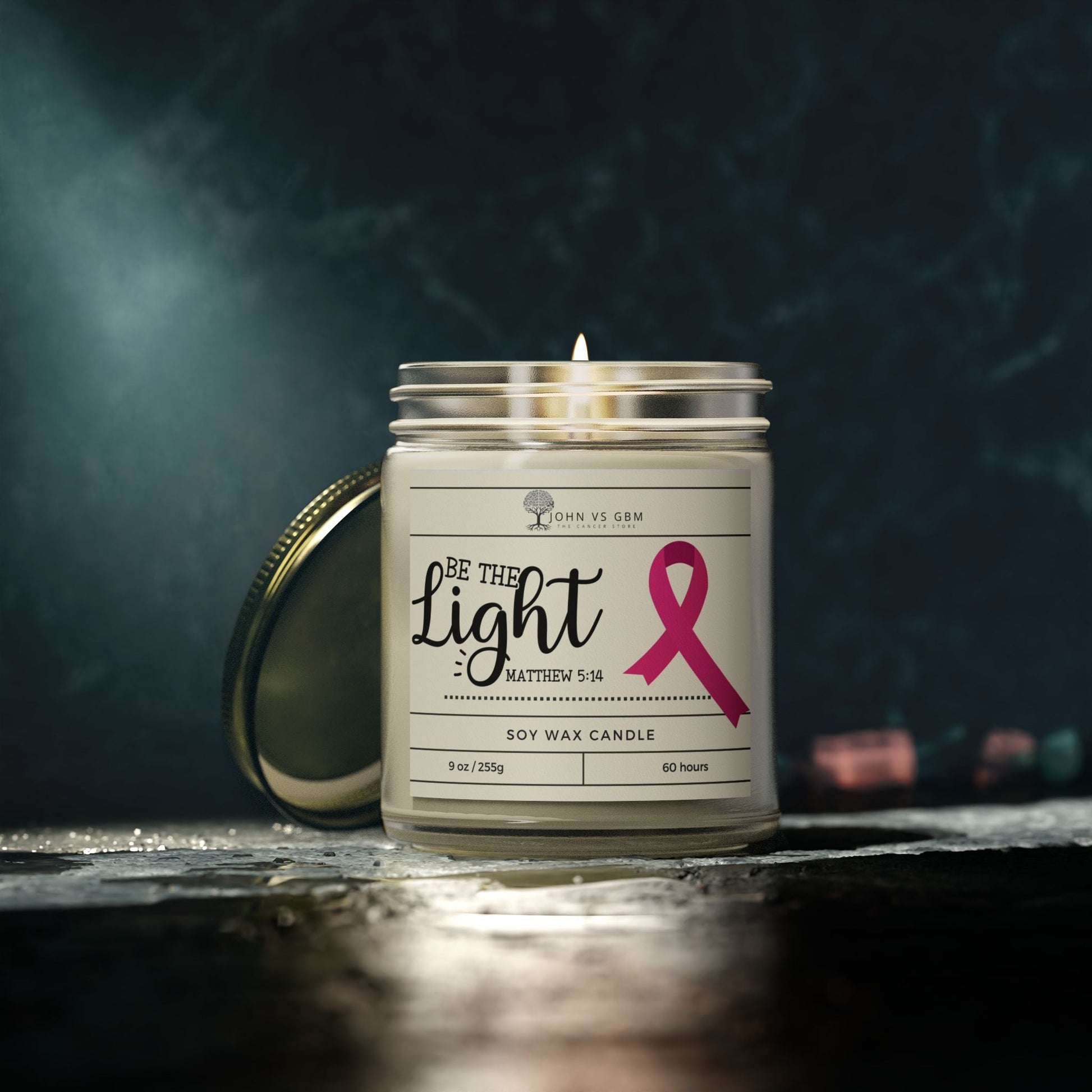 "Be the Light" Mathew 5:14 Candle (Choose Ribbon Color) - JohnVsGBM9ozClearBeachwood