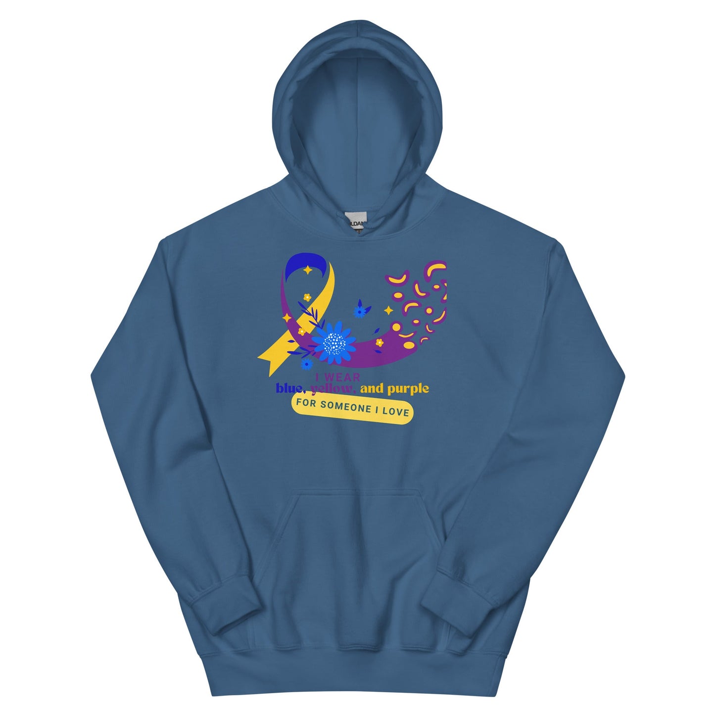 Bladder Cancer Blue Yellow Purple Ribbon Hoodie - JohnVsGBMIndigo BlueS