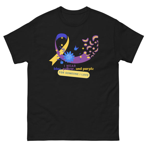 Bladder Cancer Blue Yellow Purple Ribbon Tee - JohnVsGBMBlackS