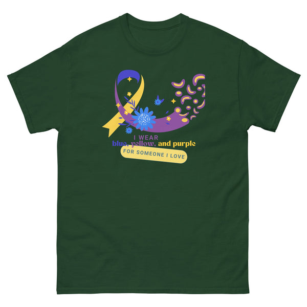 Bladder Cancer Blue Yellow Purple Ribbon Tee - JohnVsGBMForest GreenS