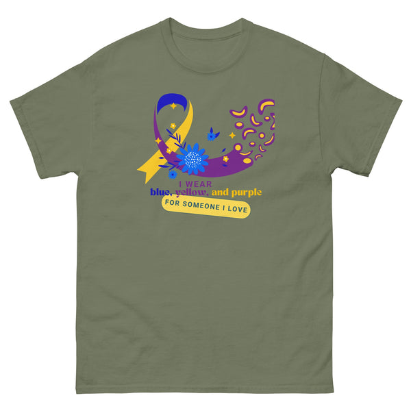 Bladder Cancer Blue Yellow Purple Ribbon Tee - JohnVsGBMMilitary GreenS