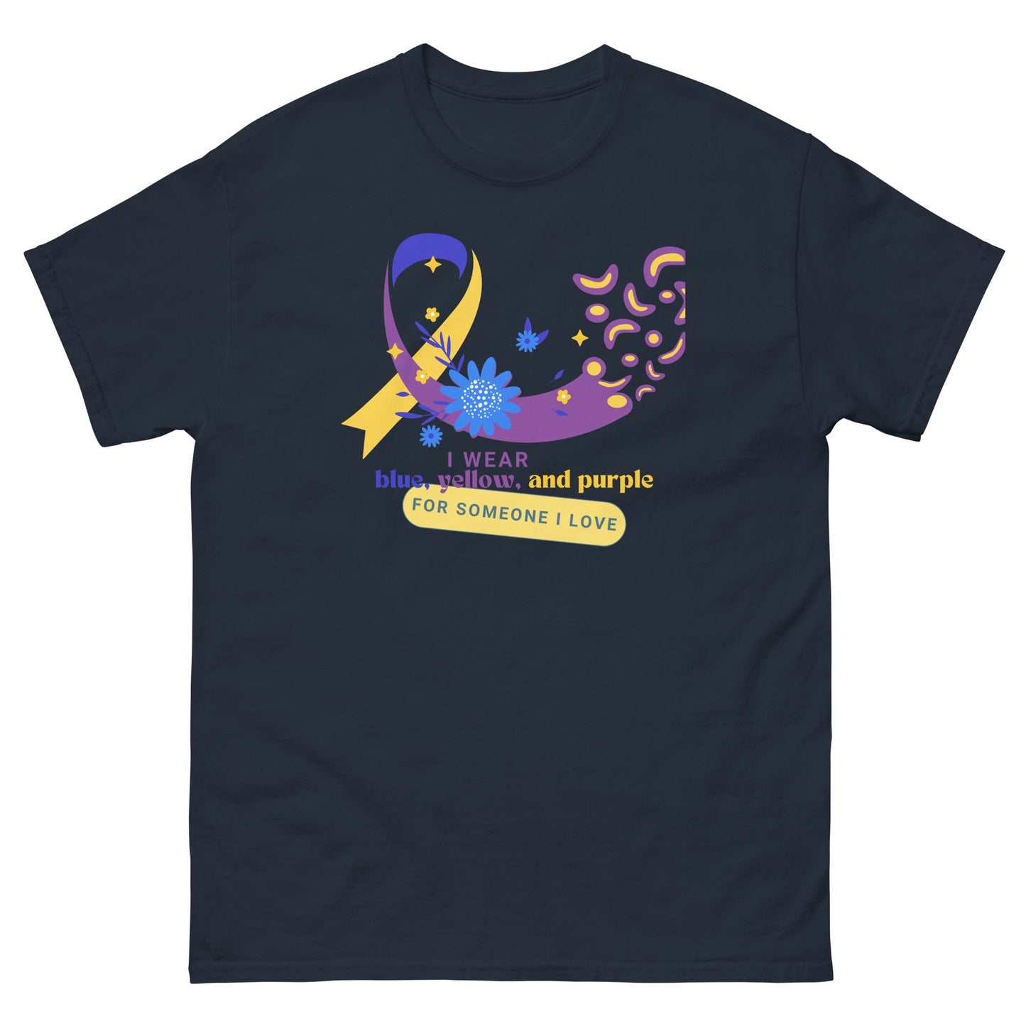 Bladder Cancer Blue Yellow Purple Ribbon Tee - JohnVsGBMNavyS