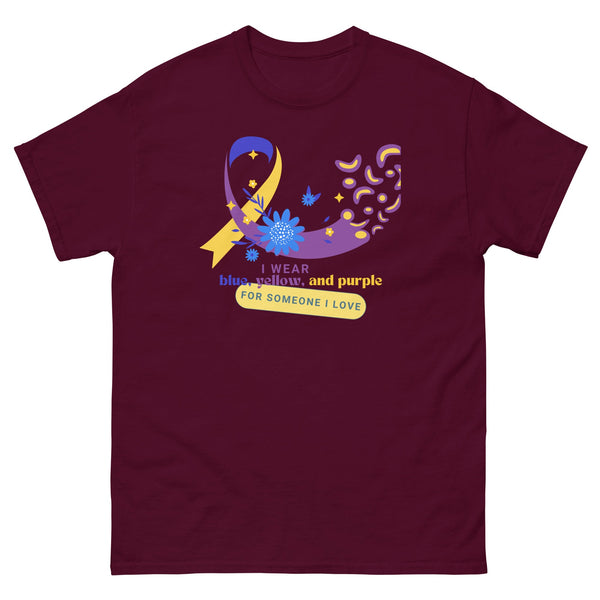 Bladder Cancer Blue Yellow Purple Ribbon Tee - JohnVsGBMMaroonS