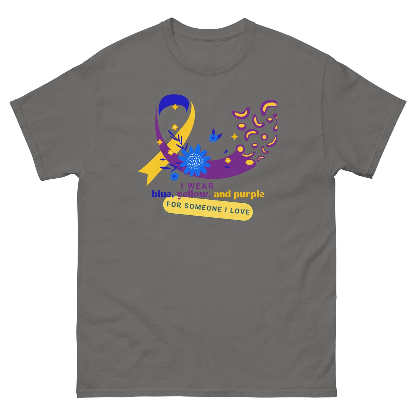 Bladder Cancer Blue Yellow Purple Ribbon Tee - JohnVsGBMCharcoalS