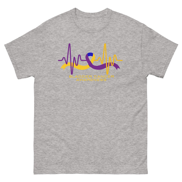 Bladder Cancer Ribbon Heartbeat Tee - JohnVsGBMSport GreyS