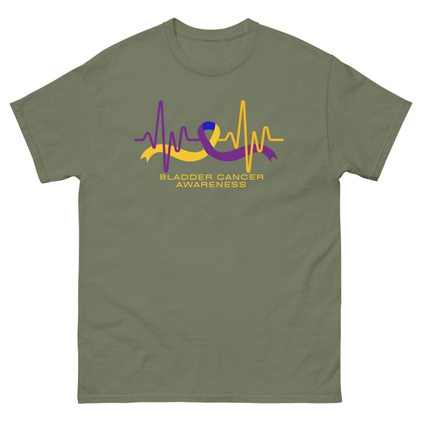 Bladder Cancer Ribbon Heartbeat Tee - JohnVsGBMMilitary GreenS