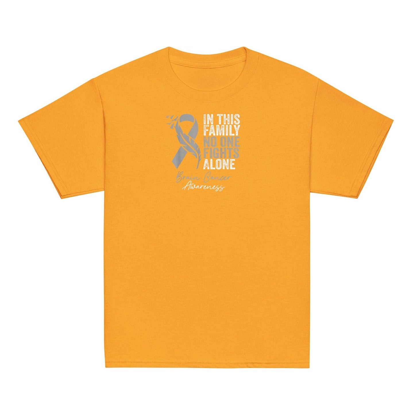 Brain Cancer Awareness No One Fights Alone Youth Classic Tee - JohnVsGBMGoldXS