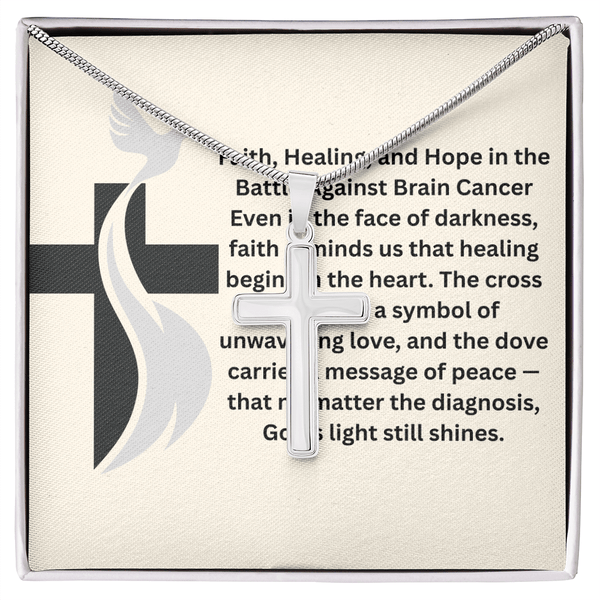 Brain Cancer Dove Cross Necklace - JohnVsGBMStandard BoxPolished Stainless Steel