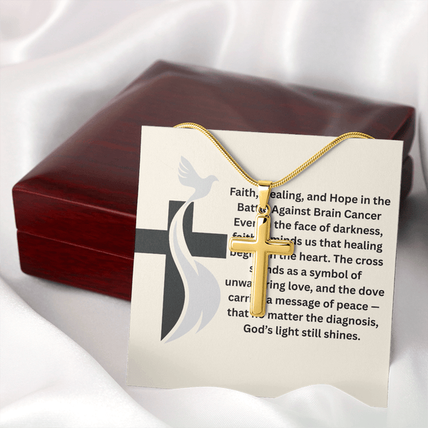 Brain Cancer Dove Cross Necklace - JohnVsGBMLuxury Box18K Yellow Gold Finish