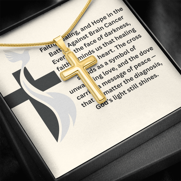Brain Cancer Dove Cross Necklace - JohnVsGBMStandard Box18K Yellow Gold Finish