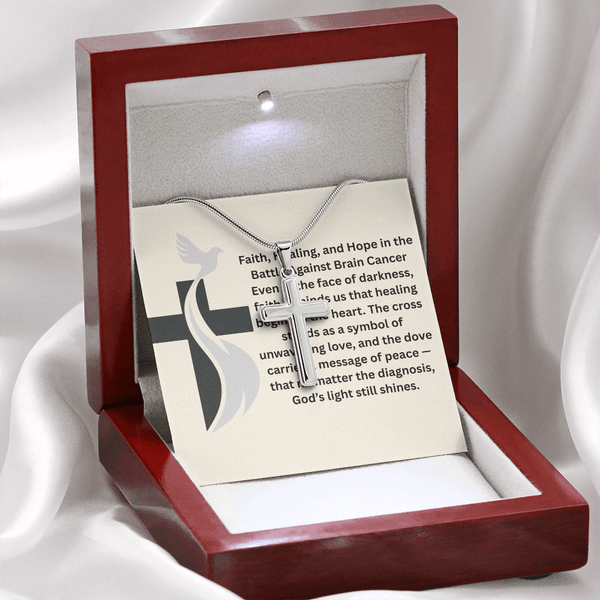 Brain Cancer Dove Cross Necklace - JohnVsGBMLuxury BoxPolished Stainless Steel