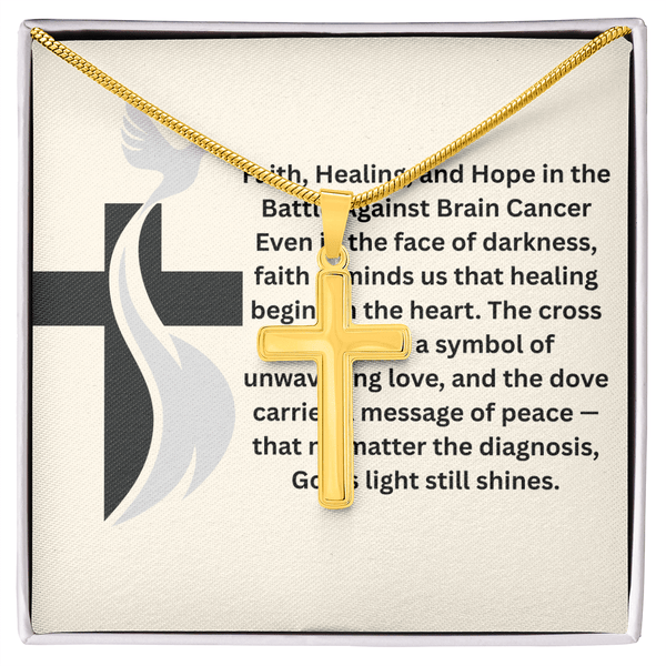 Brain Cancer Dove Cross Necklace - JohnVsGBMStandard Box18K Yellow Gold Finish