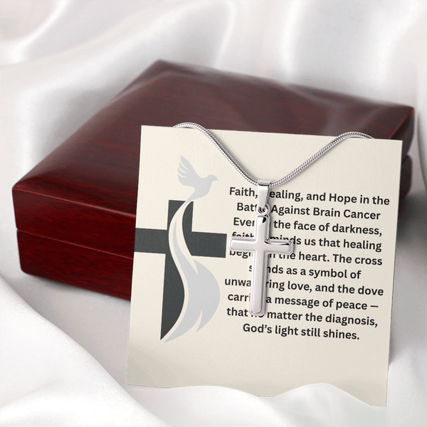 Brain Cancer Dove Cross Necklace - JohnVsGBMLuxury BoxPolished Stainless Steel