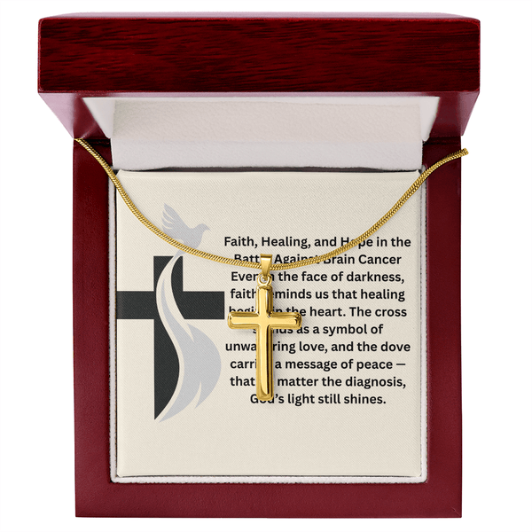 Brain Cancer Dove Cross Necklace - JohnVsGBMLuxury Box18K Yellow Gold Finish