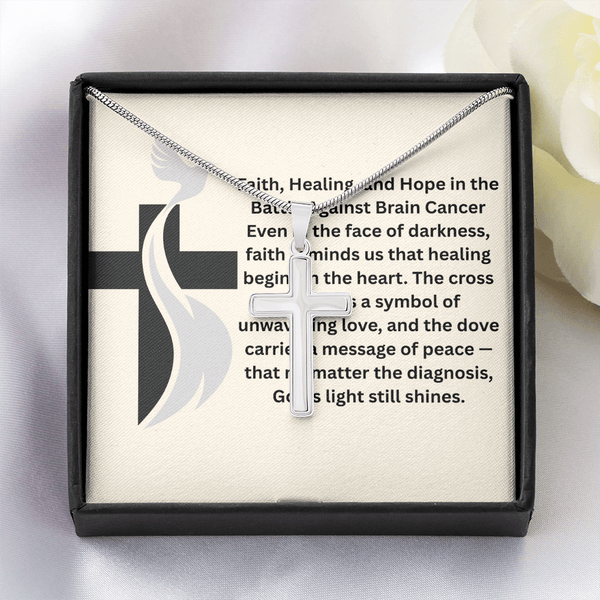 Brain Cancer Dove Cross Necklace - JohnVsGBMStandard BoxPolished Stainless Steel