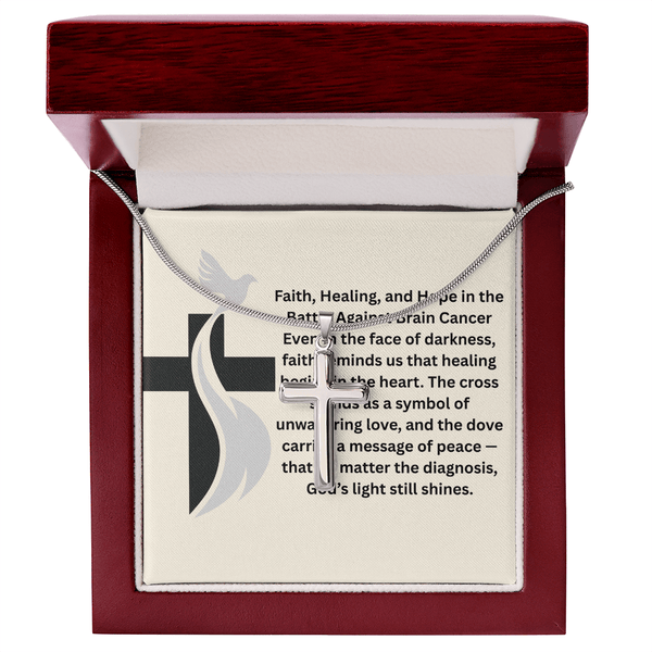Brain Cancer Dove Cross Necklace - JohnVsGBMLuxury BoxPolished Stainless Steel