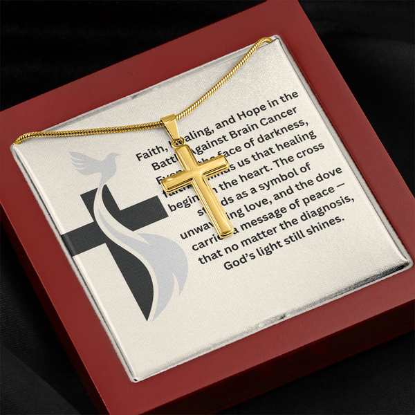 Brain Cancer Dove Cross Necklace - JohnVsGBMLuxury Box18K Yellow Gold Finish