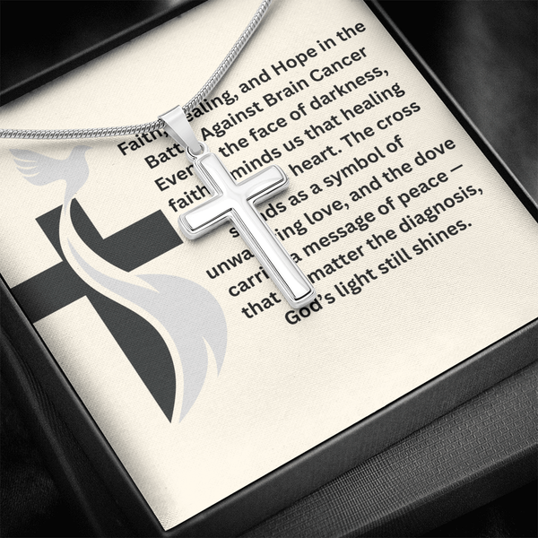 Brain Cancer Dove Cross Necklace - JohnVsGBMStandard BoxPolished Stainless Steel