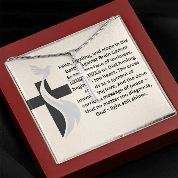 Brain Cancer Dove Cross Necklace - JohnVsGBMLuxury BoxPolished Stainless Steel