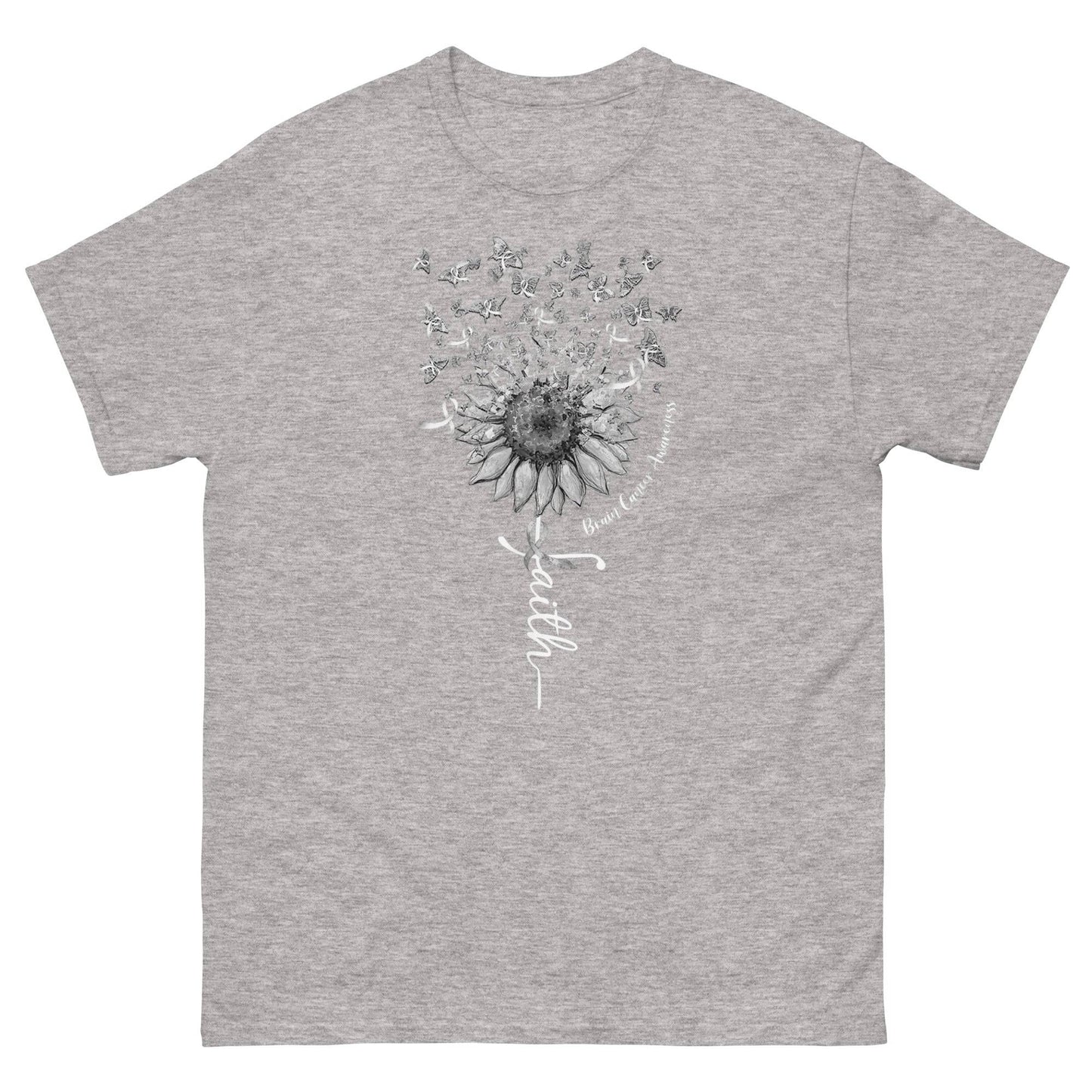 Brain Cancer Faith with Butterflies Tee - JohnVsGBMSport GreyS