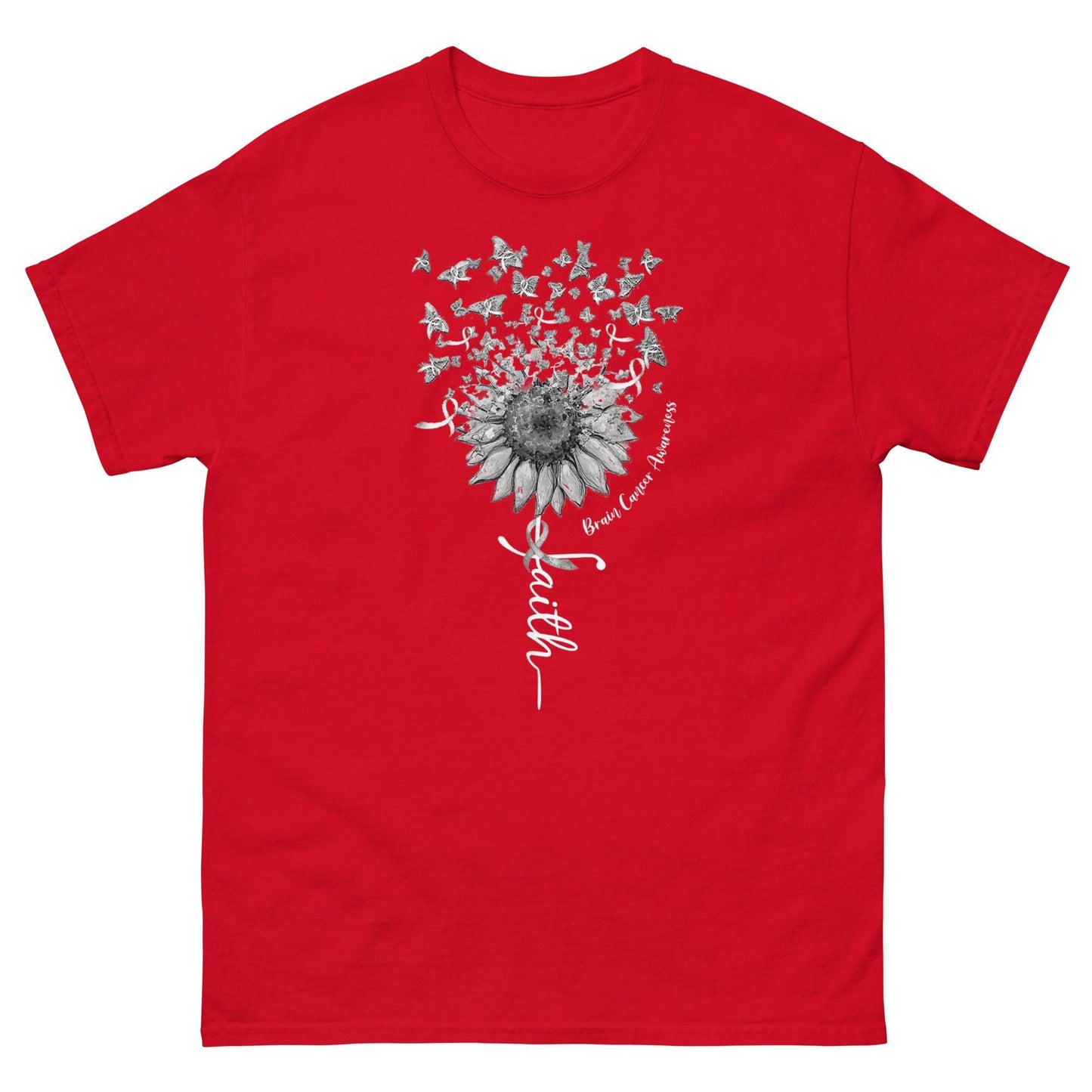 Brain Cancer Faith with Butterflies Tee - JohnVsGBMRedS