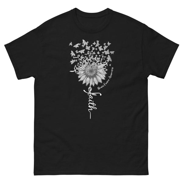 Brain Cancer Faith with Butterflies Tee - JohnVsGBMBlackS